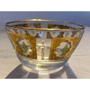 Vintage Culver Glass Valencia Green Diamond Metallic Gold Dip Bowl MCM 4"